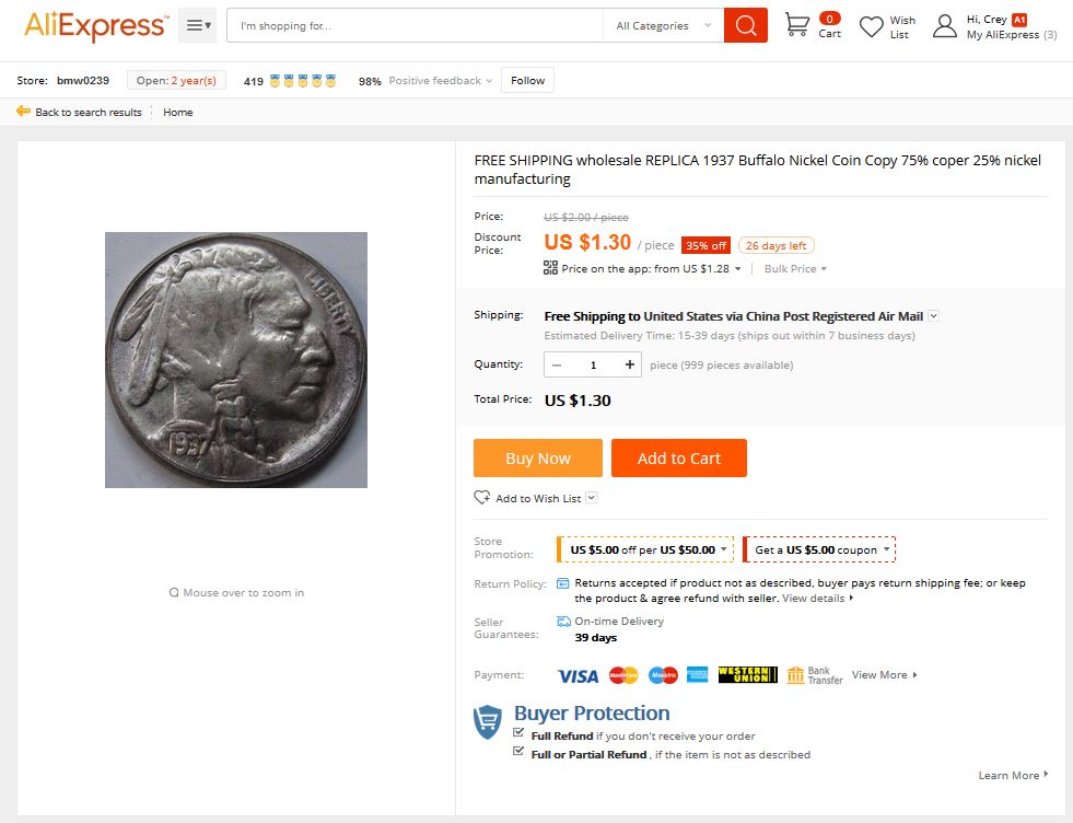 Fake Buffalo Nickel