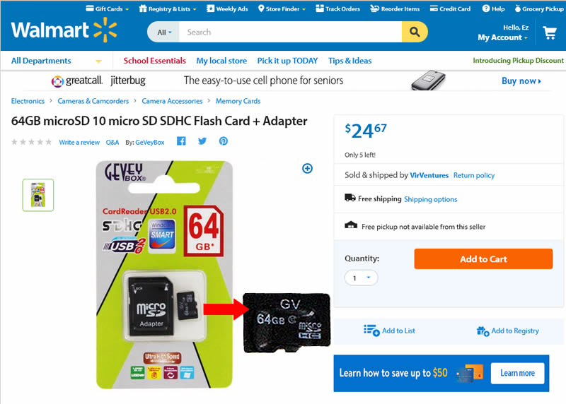 image-fake Walmart microSDHC