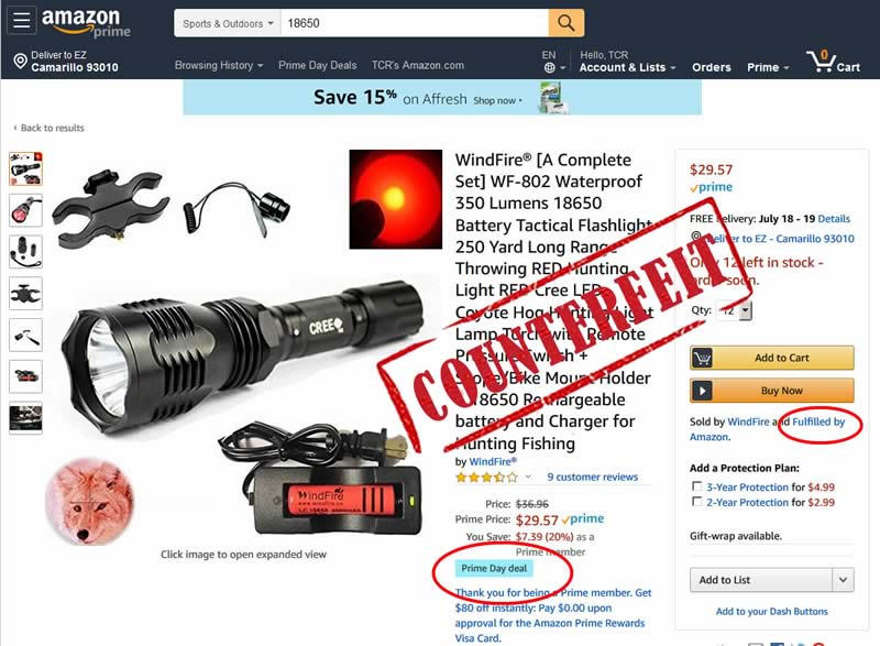 image - amazon.com cree and 18650 listing fakes