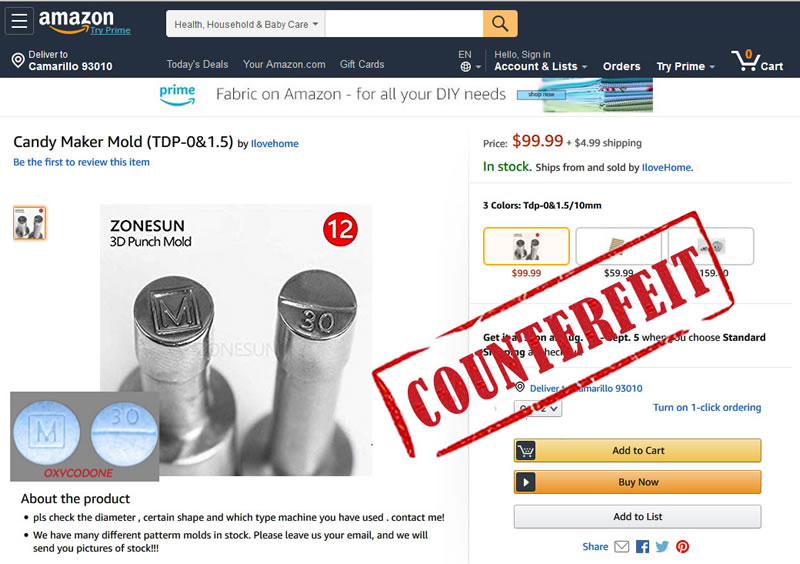 image - amazon.com listing counterfeit M30 oxycodone