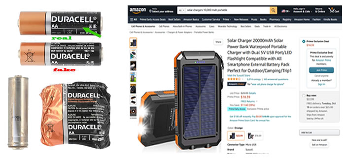 image - fraudulent Duracell and 18650 battery pack