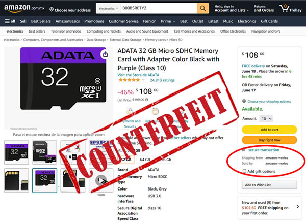 image - counterfeit ADATA 32GB sdxc card