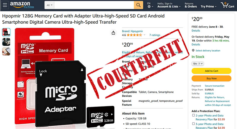image - counterfeit 128GB microSDHC memory card 