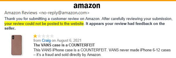 image - review blocked - Amazon fraudulent 18650 batteries